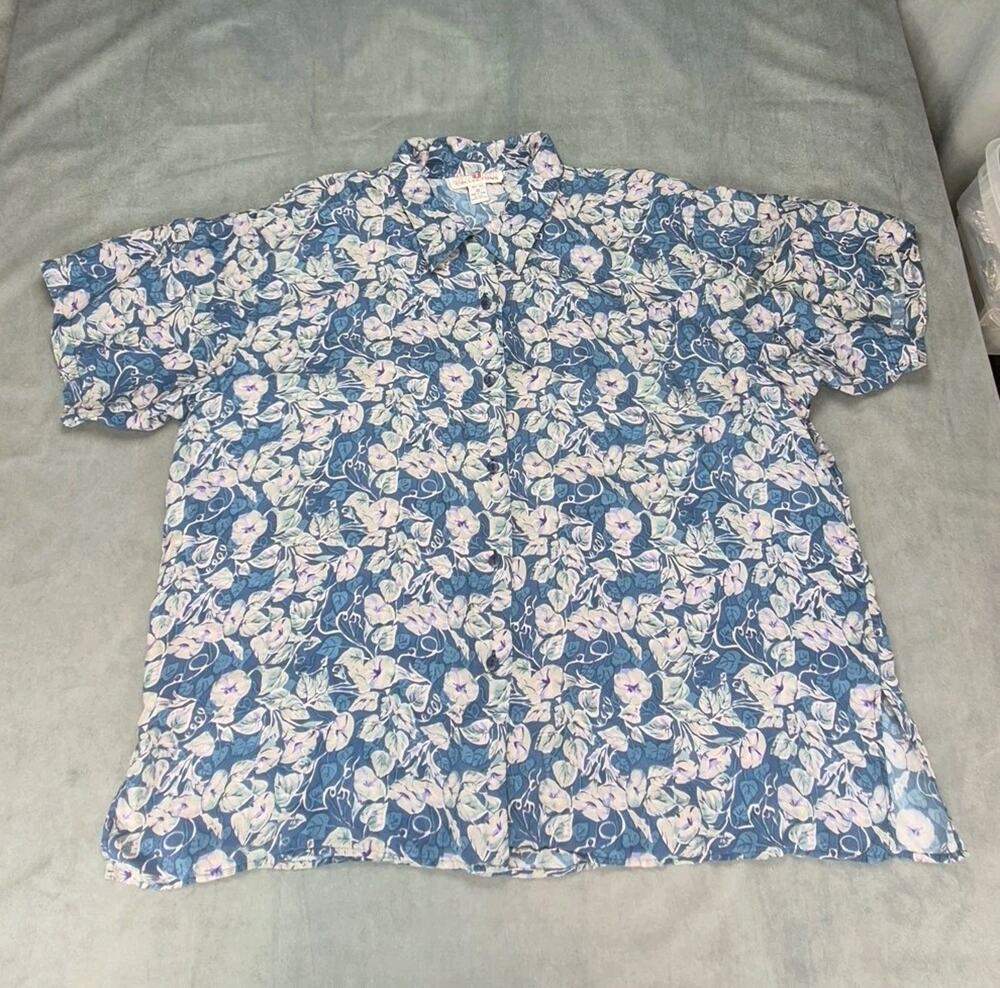 Stunt Collections 100% Silk Floral Vintage 90's Button Up Shirt 3XL Scroll Print